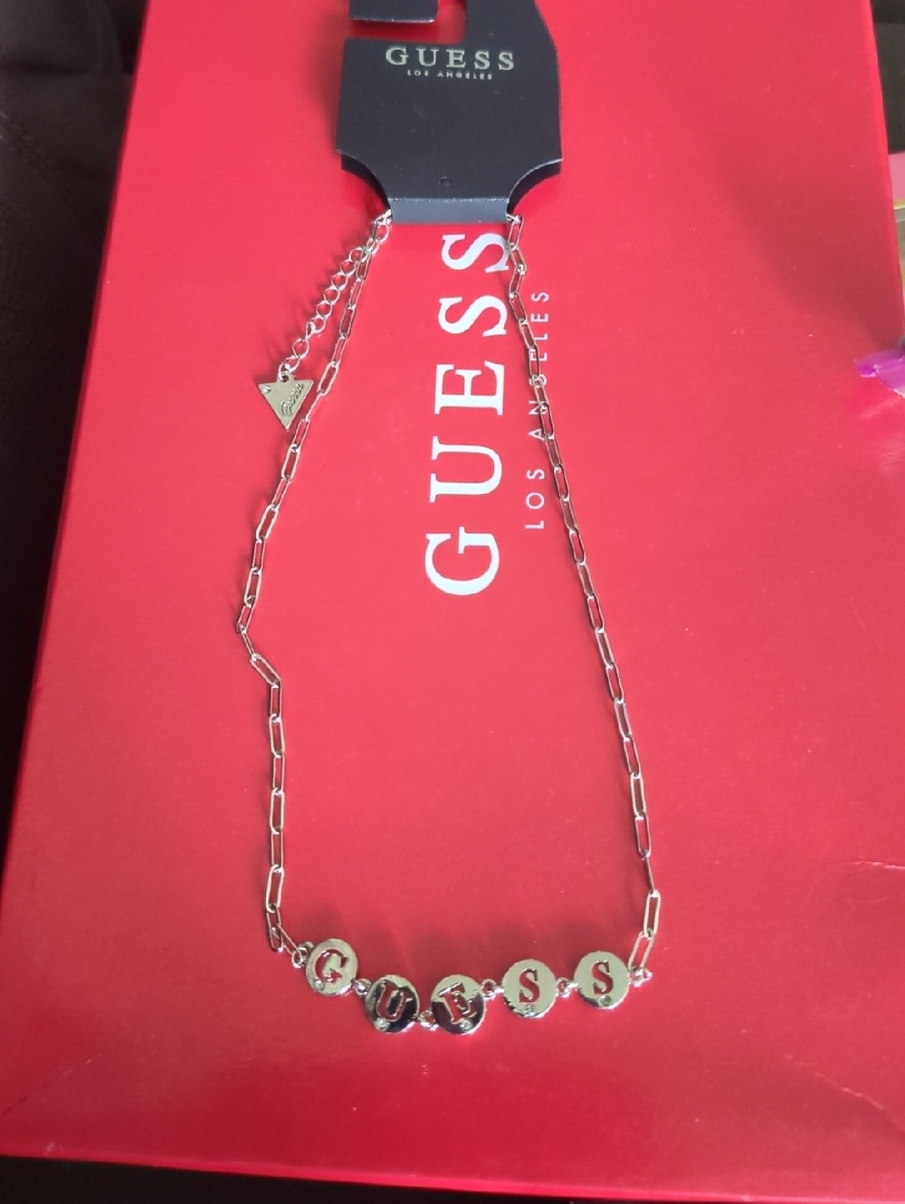 Guess Gold-Tone Letter Disc Necklace with Chain